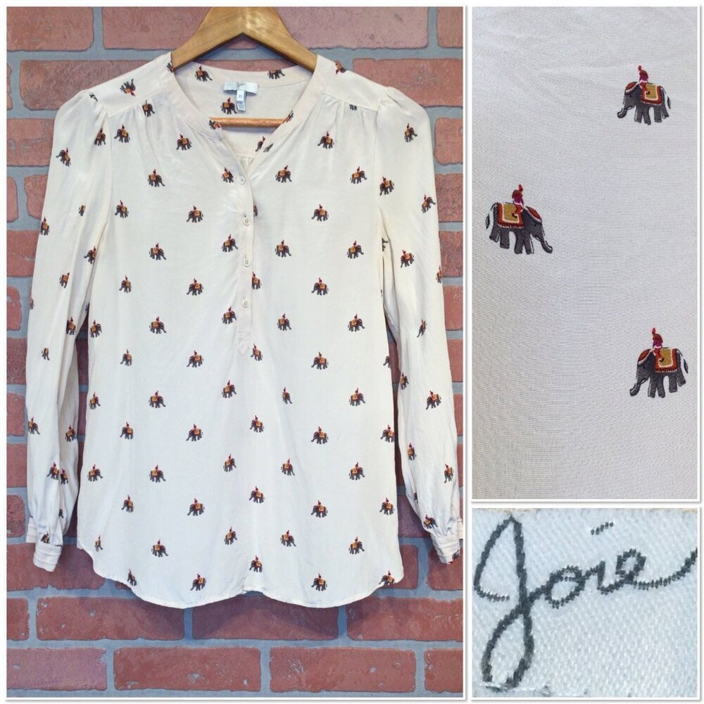 Joie Womens Silk Elephant Print Button Front Blouse Size XS Shirt Top Luxury